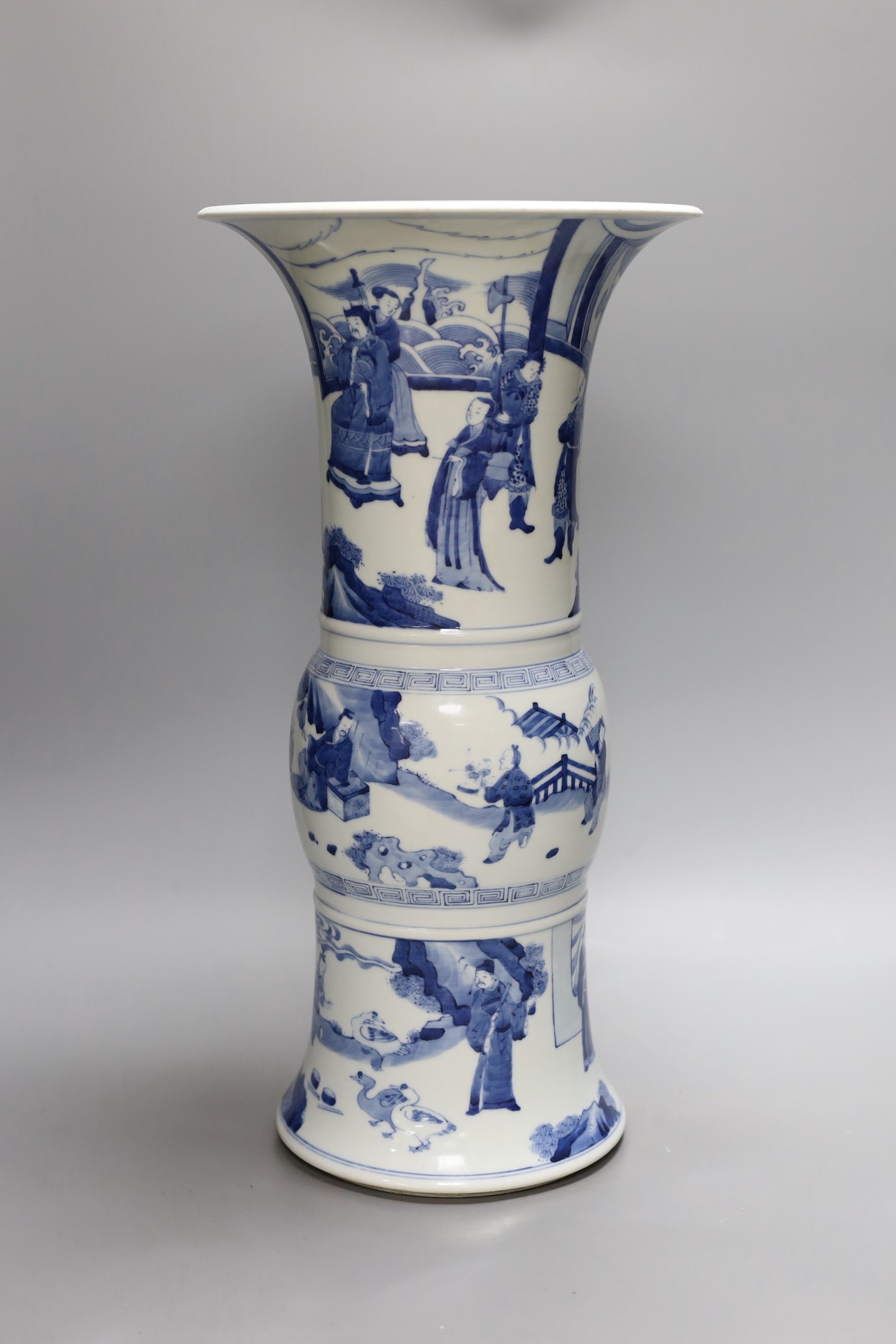 A large Chinese blue and white gu vase, 46 cms high